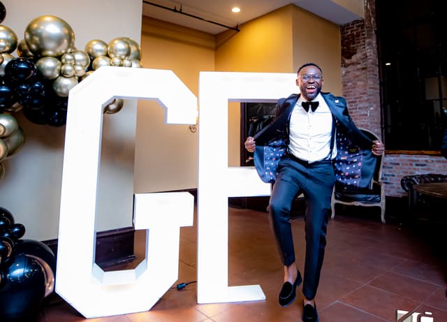 At a Gentlemen's Factory black-tie celebration.