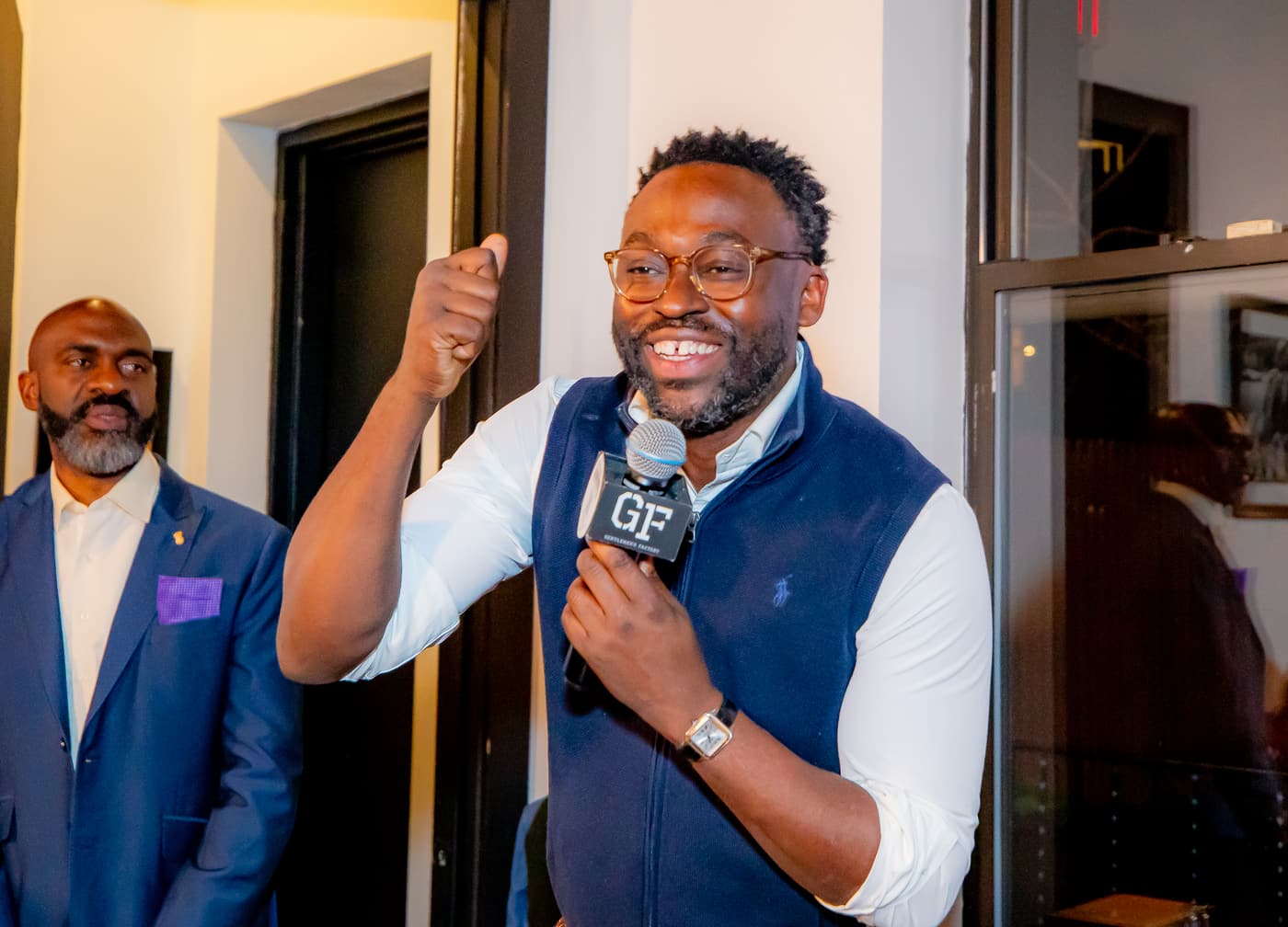Rallying the room at a community event.