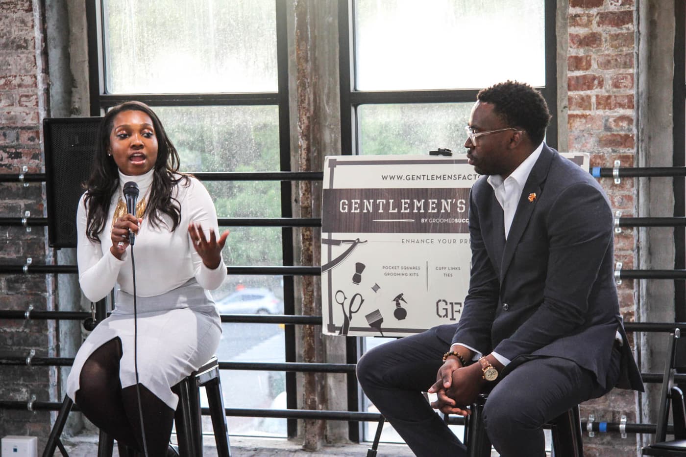 A conversation at a Gentlemen's Factory event.
